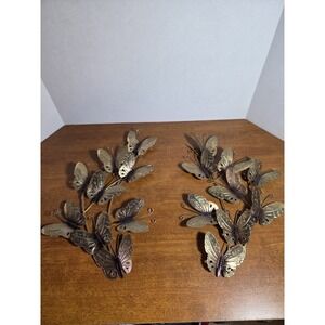 Vintage‎ Homco 14" Set Of 2 Metal Tin Brass Tone Butterfly Wall Hangings